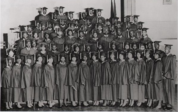 The last Parker-Gray High School Graduating Class in 1965, in caps and gowns