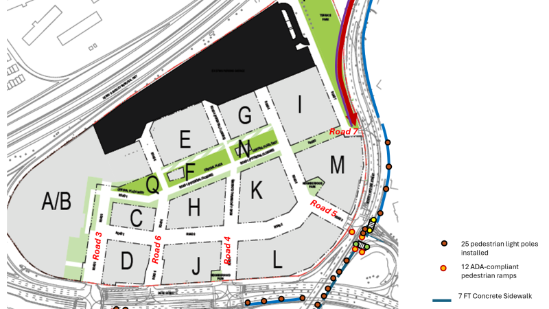 Site map indicating the location of infrastructure improvements adjacent to the former Landmark Mall site.
