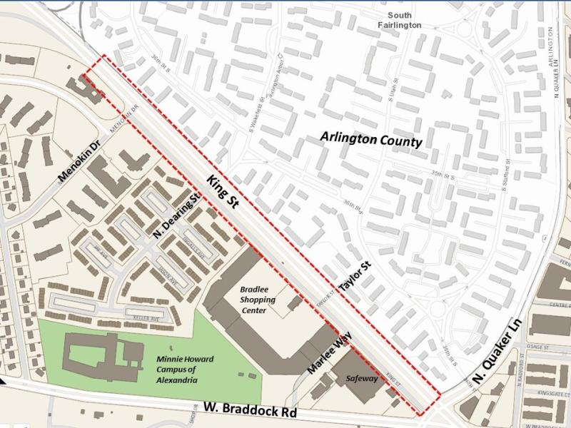 Map of the project boundaries for King Street-Bradlee Safety and Mobility Improvements