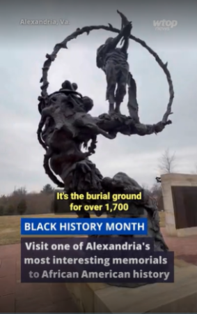 Screen Shot of Black History month video, showing statue