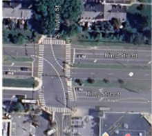 Intersection with pavement marking lines.