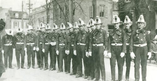The Friendship Fire Company preparing for a parade, 1905