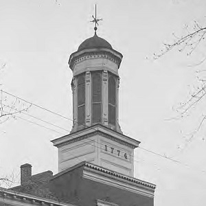 Friendship Firehouse cupola, black-and-white photograph