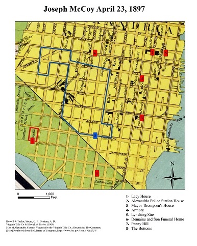 The Lynching of Joseph McCoy, Map of the Events of April 23, 1897