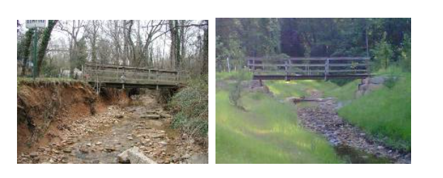 Before (left) and after photos of the 2010 downstream Strawberry Run restoration project.   