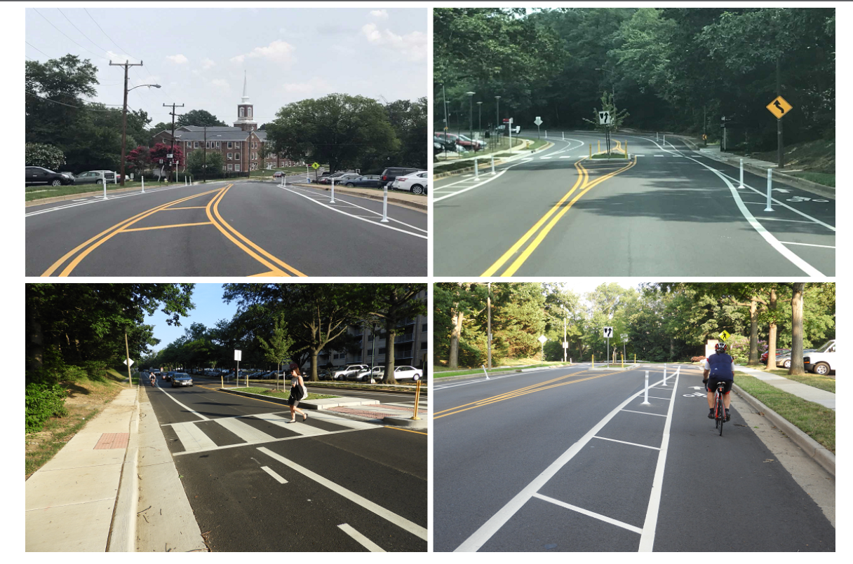 Photos of North Van Dorn street after addition of new lane markings and protected bike lanes