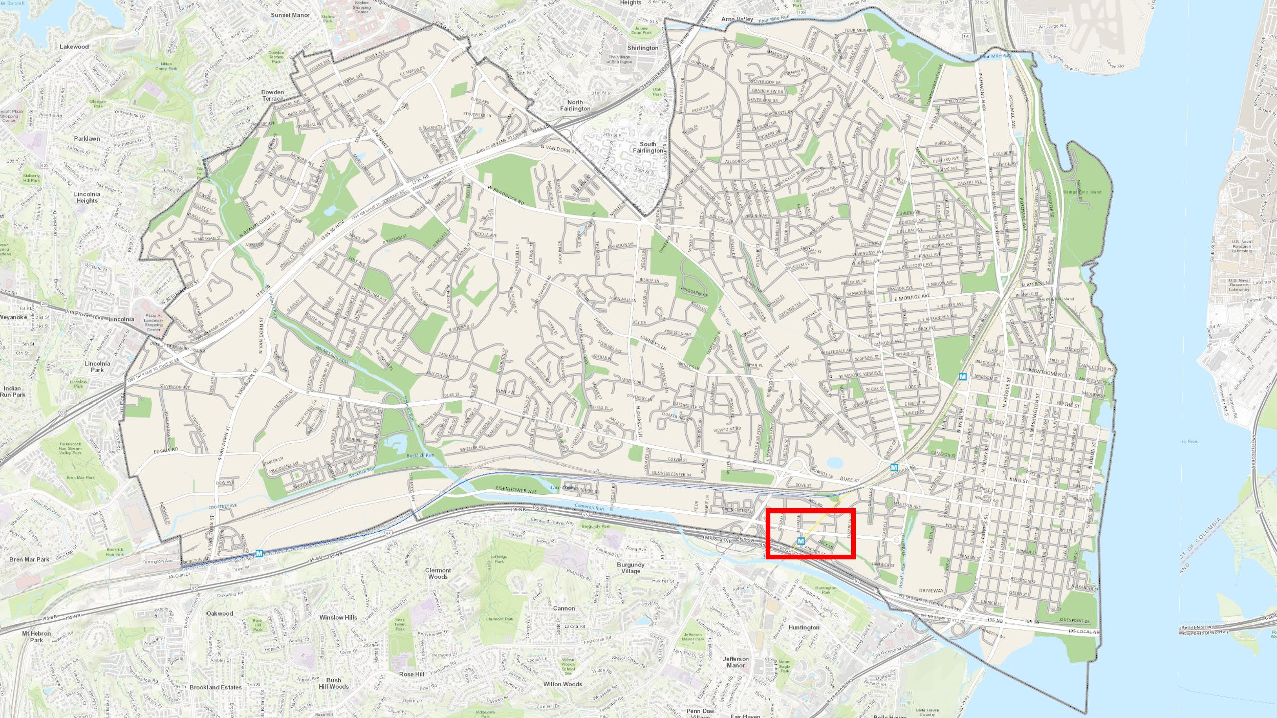 Eisenhower Ave Metro Pedestrian Improvements Project Location on Alexandria Map