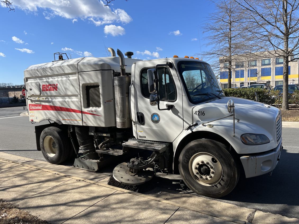 A street cleaning vehicle used by City staff to clean Alexandria roads