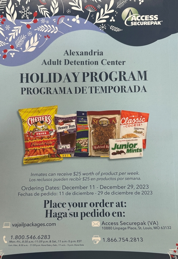 information about the winter holiday canteen program for inmates
