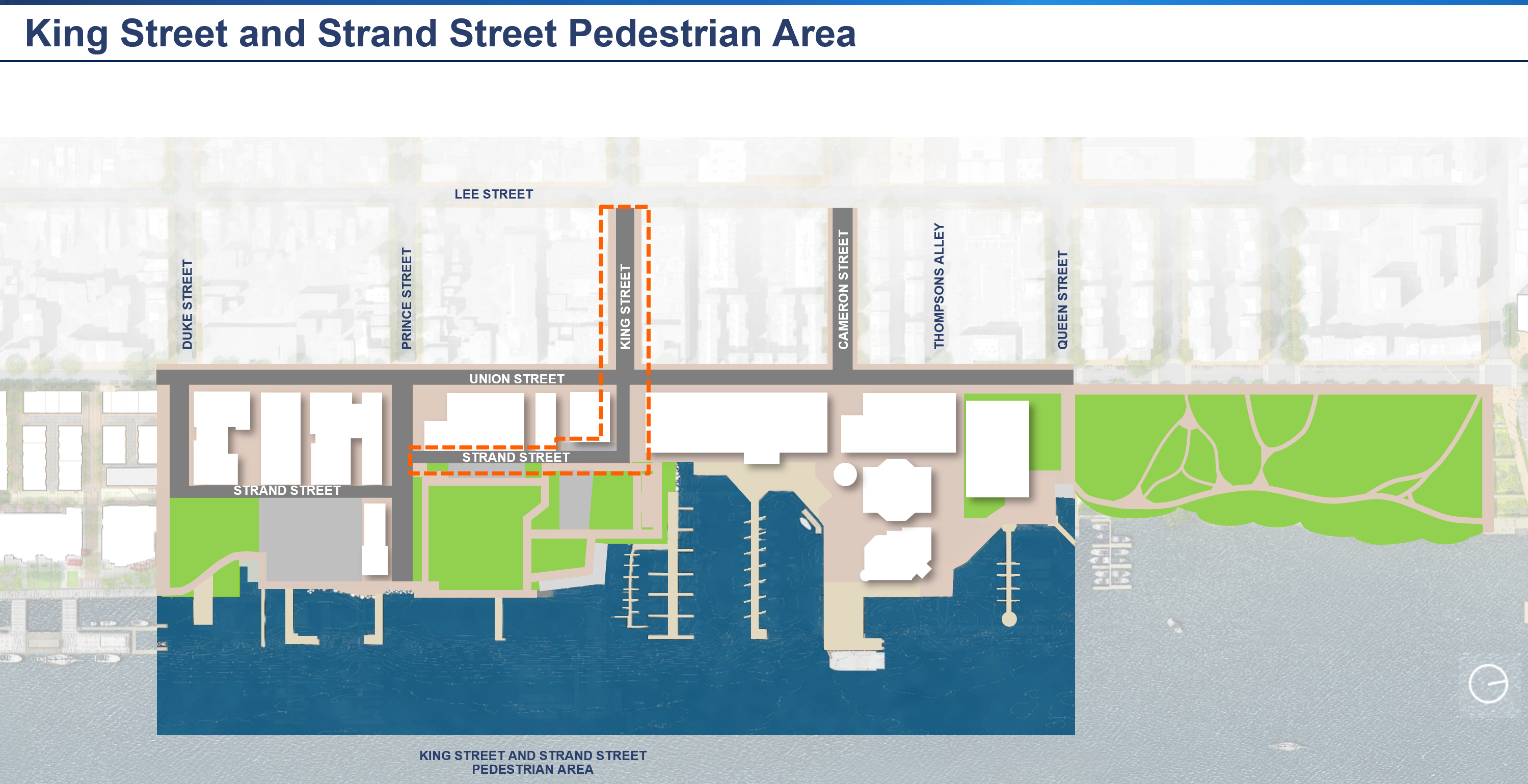 Rendering of Waterfront Project area showing location of the proposed King Street and Strand Street Pedestrian Area