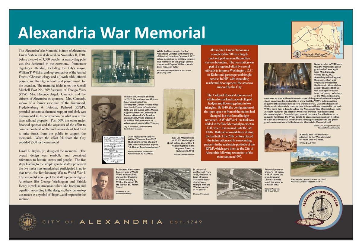 Trail Sign, Alexandria War Memorial, text and images