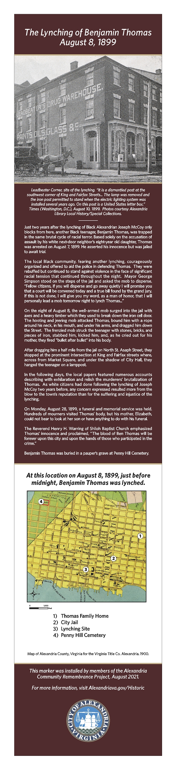 The Lynching of Benjamin Thomas Historical Sign
