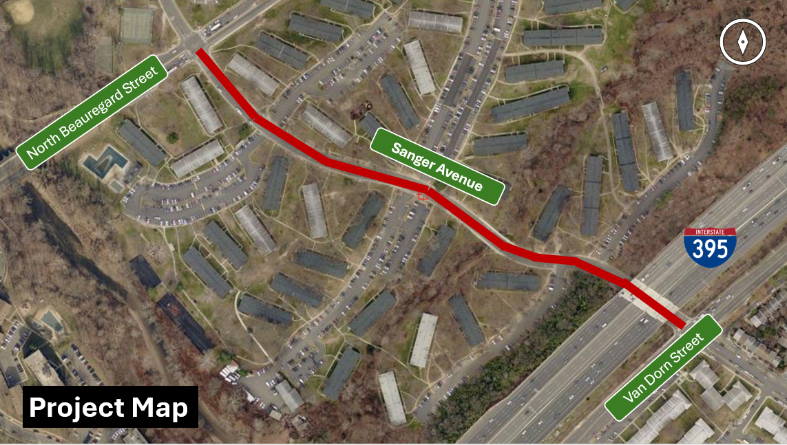 Map of project boundaries for Sanger Avenue Safety Improvements