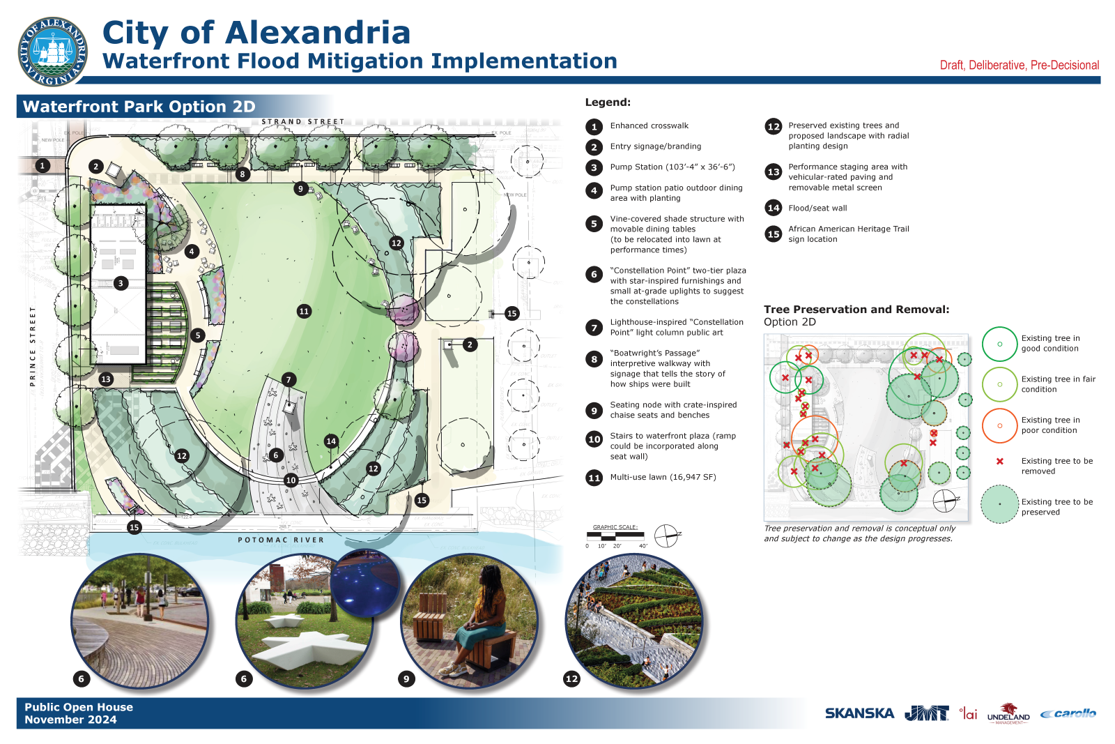 Rendering of Pump Station and Waterfront Park landscape design concept 2D.