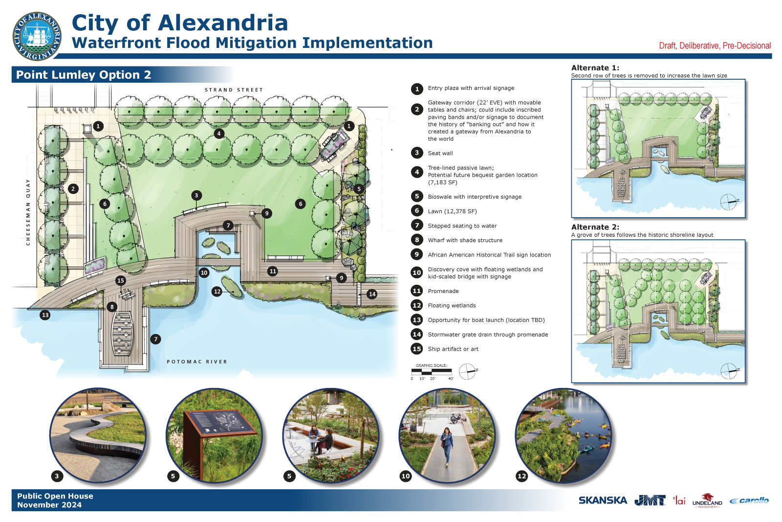 Rendering of the second cost-based Point Lumley Park landscape design concept, plus two variations.