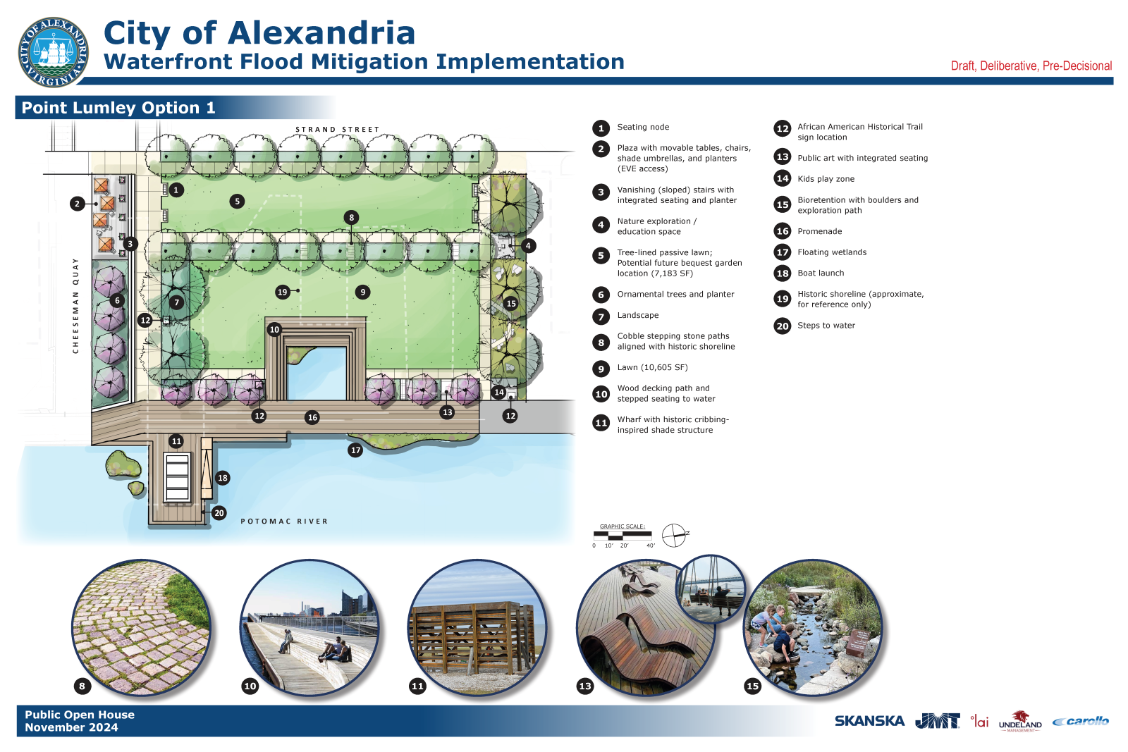 Rendering of cost-based Point Lumley Park landscape design concept 1.