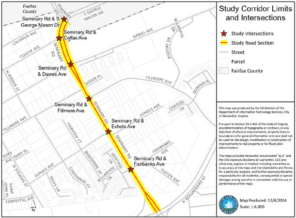 Map of Seminary West Corridor with major intersections including Colfax Avenue, Dawes Avenue, Fillmore Avenue, Echols, and Fairbanks