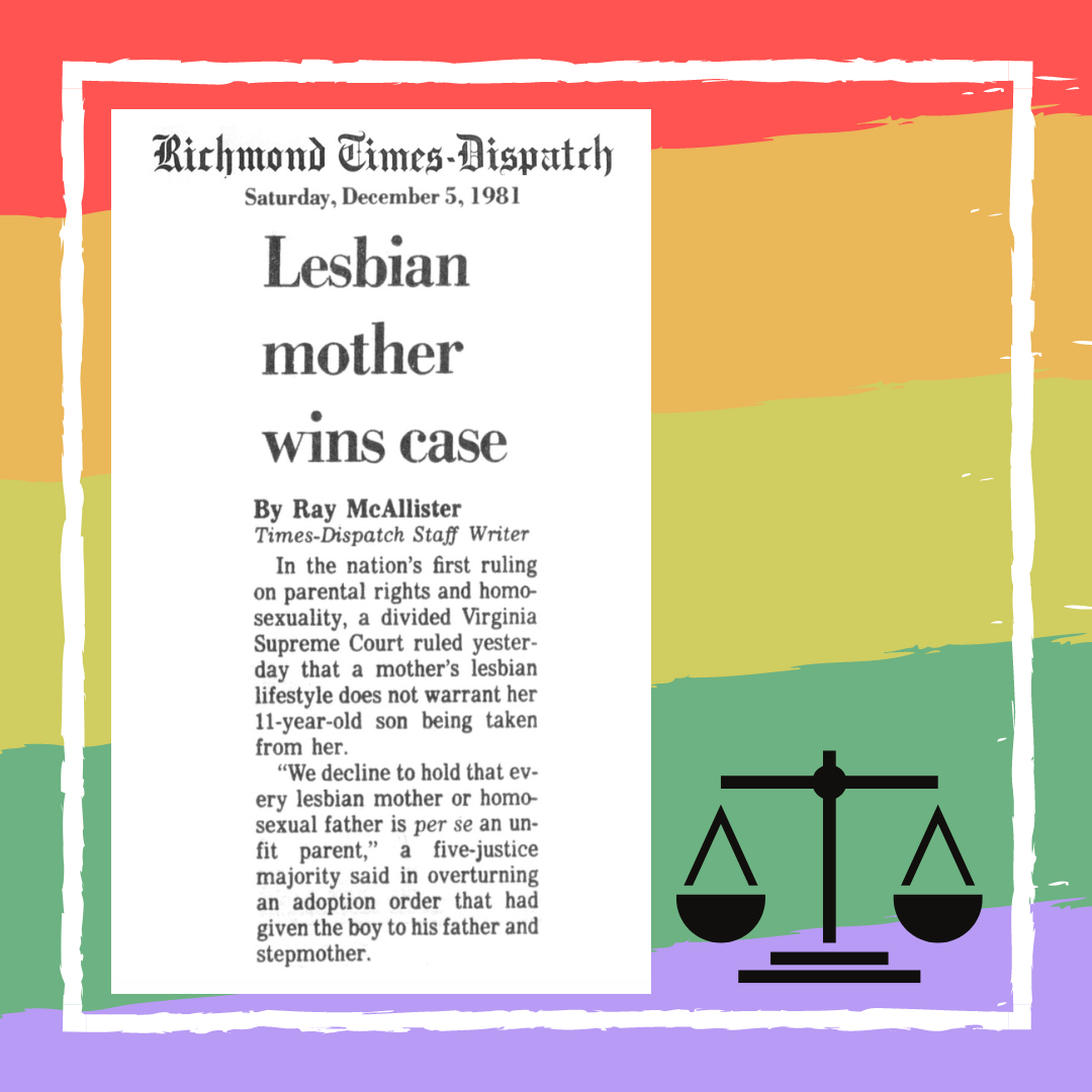 Lesbian mother wins case, article in Richmond Times Dispatch