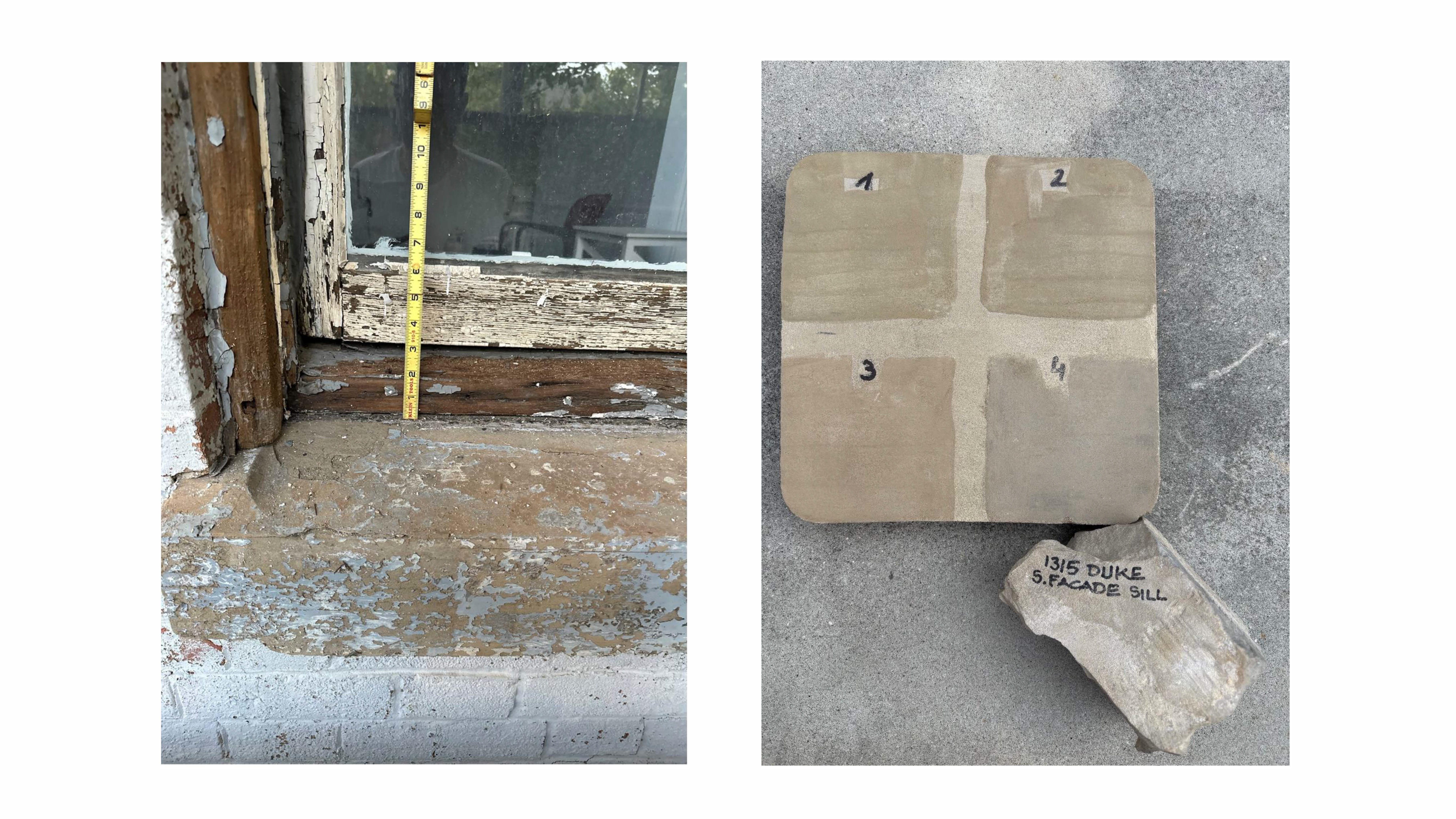 window sill restoration and paint analysis samples