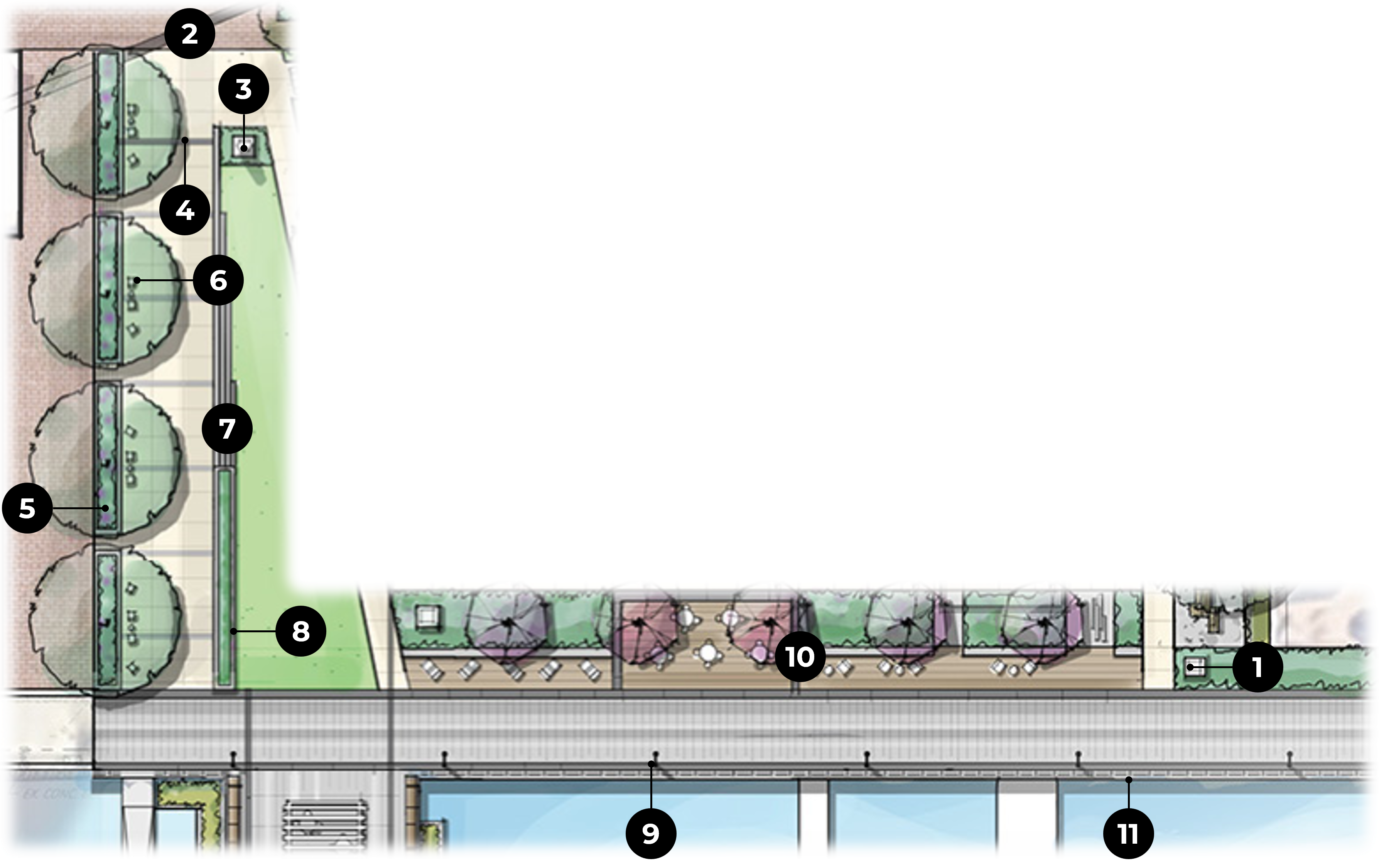 Bird's-eye view rendering of proposed landscape improvements for Point Lumley Park along the African American Heritage Trail.