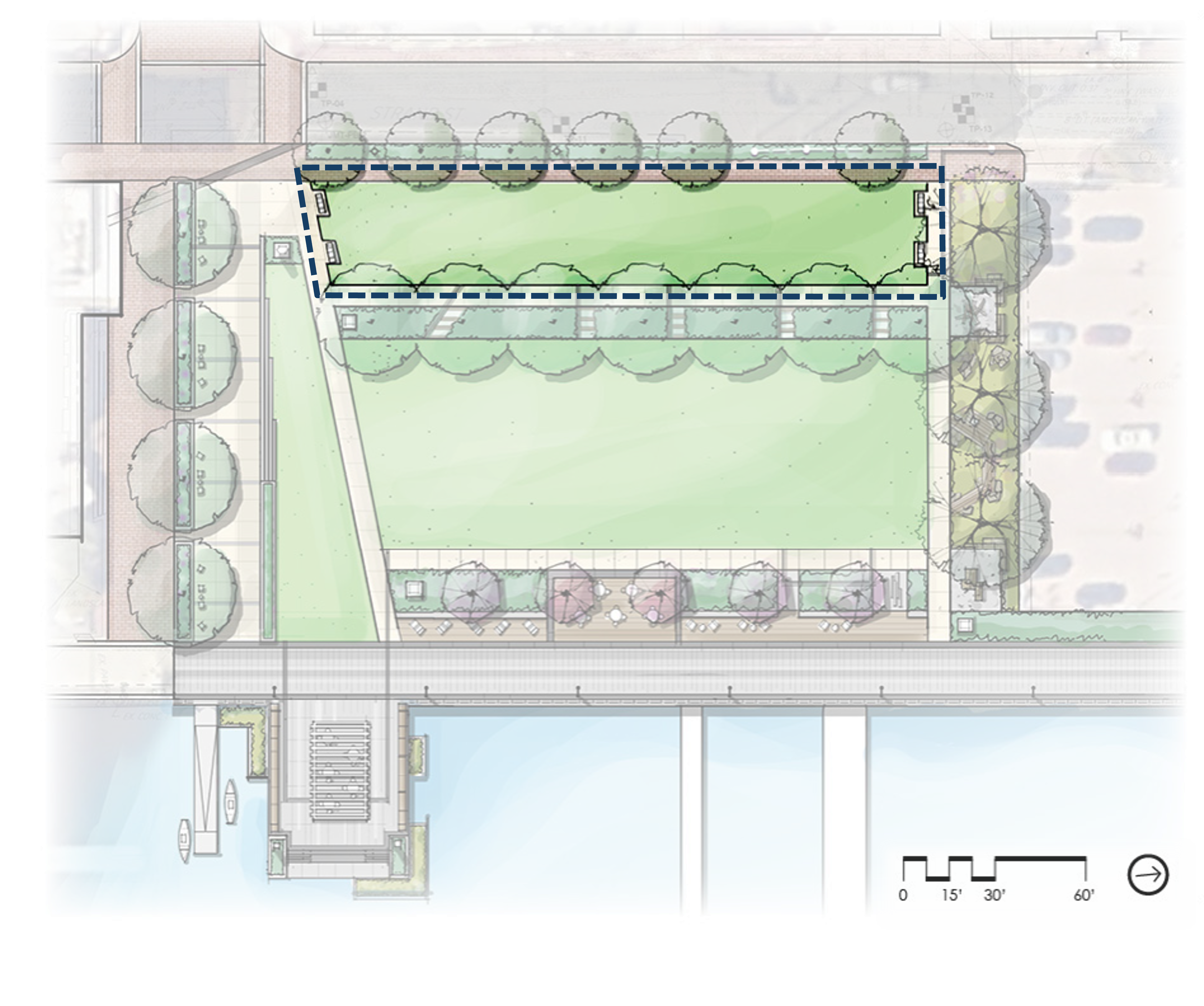 Rendering of Point Lumley Park layout showing the area designated as the future home of the Rosenbaum Bequest Garden.