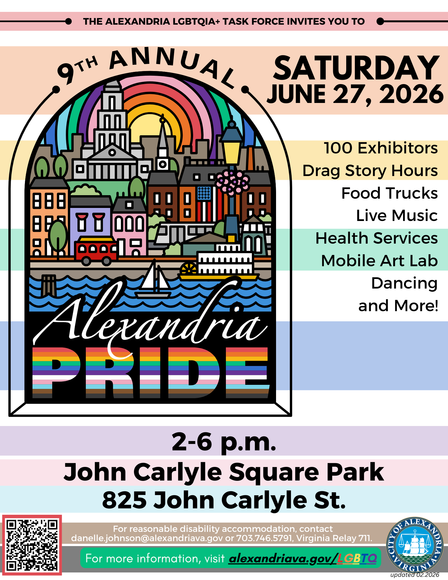 Colorful flyer advertising Alexandria 2026 Pride