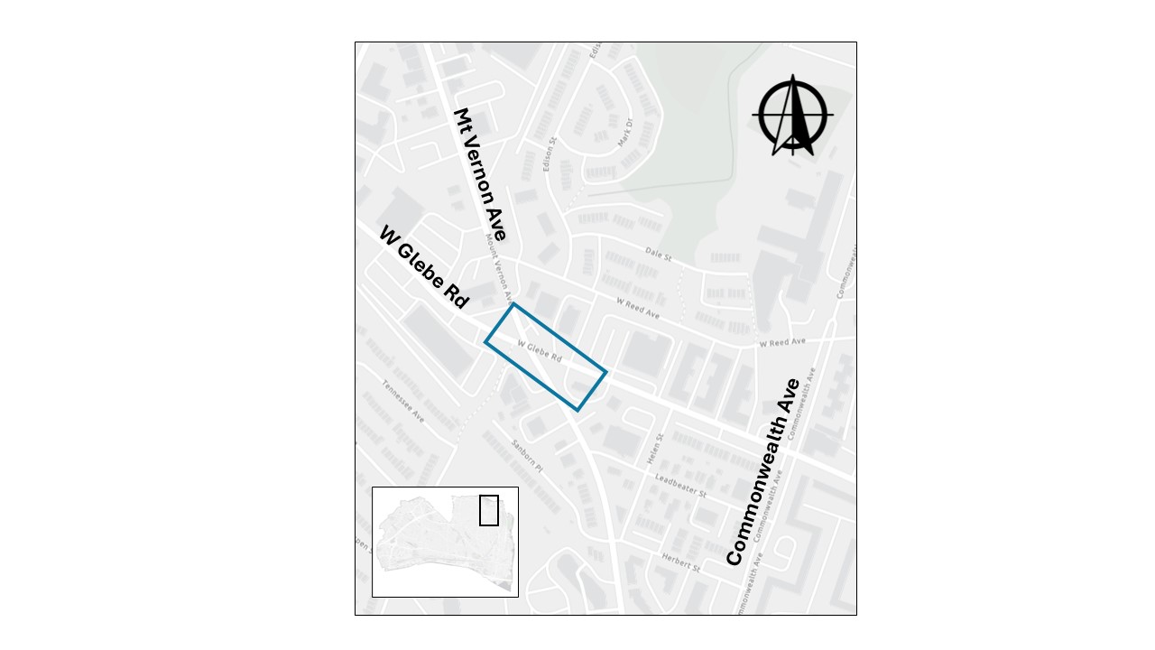 Site map of the intersection of Mount Vernon Avenue and Glebe Road.