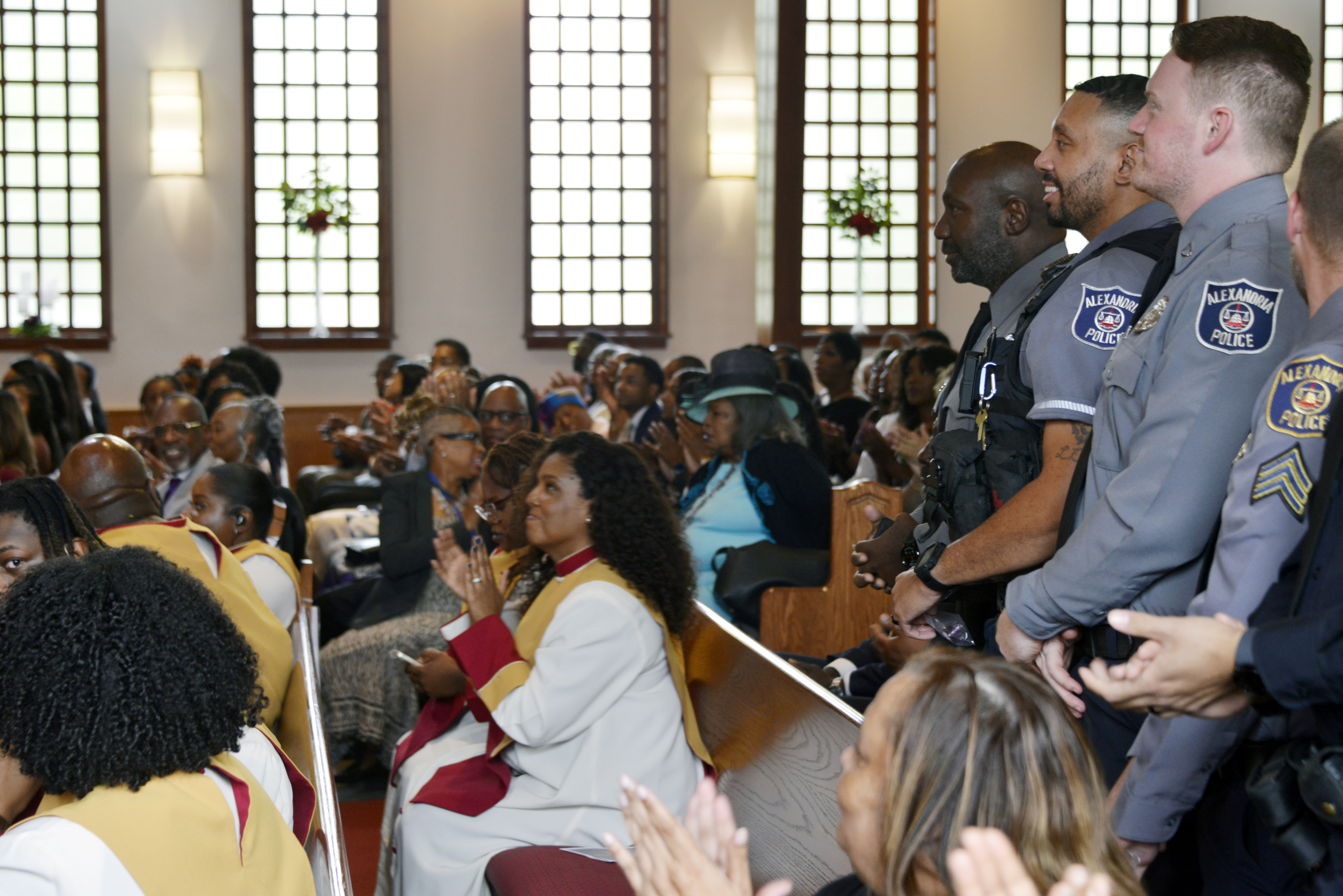 Alexandria Police Officers are recognized during a service at the Alfred St Baptist Church during the 2025 Faith & Blue weekend.