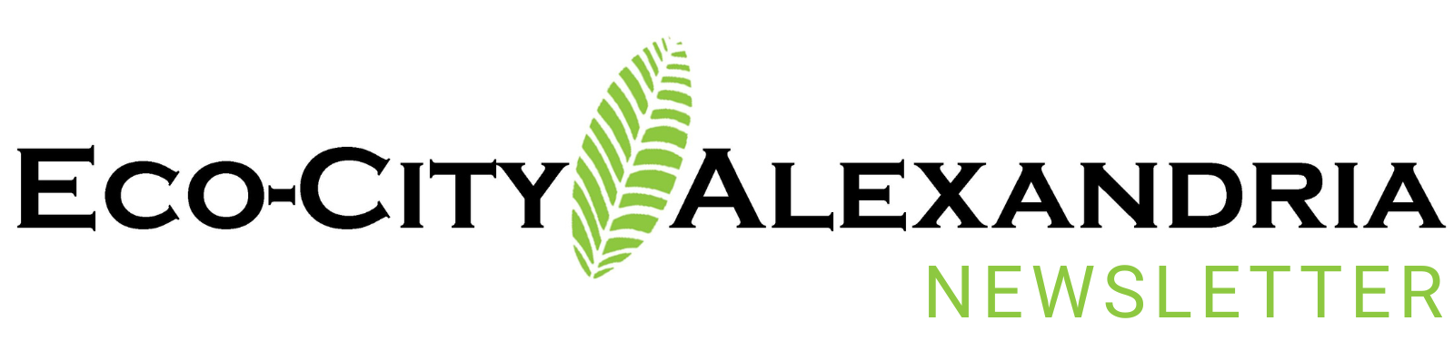 Eco-City Alexandria Newsletter. There is a green leaf icon between the words Eco-City and Alexandria.
