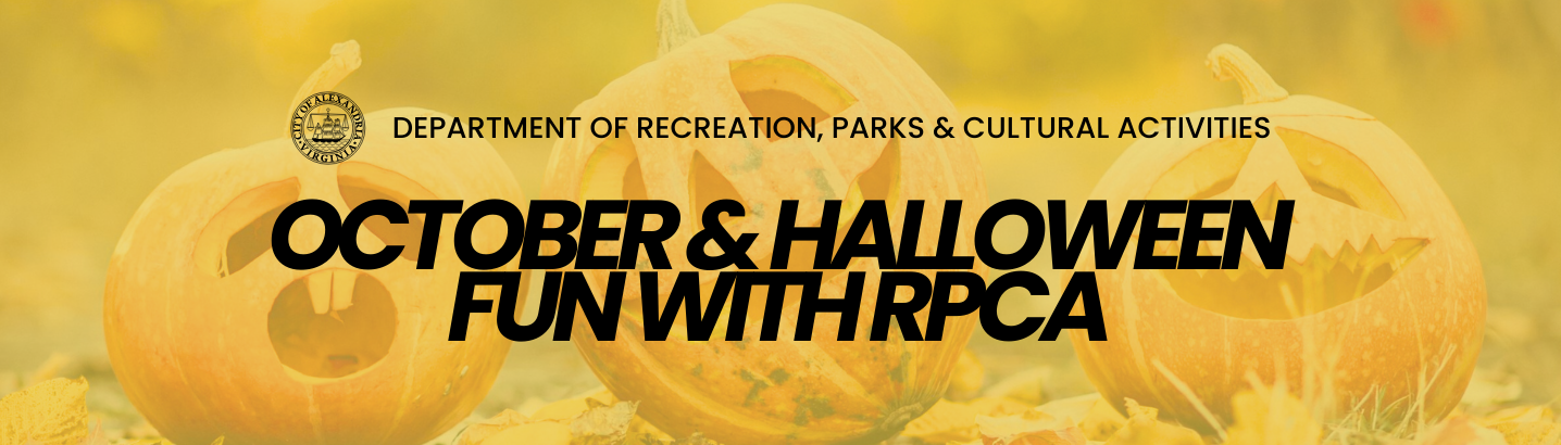 image of three pumpkins with 50% transparency as background and the words October and Halloween Fun with RPCA overlaid on the image