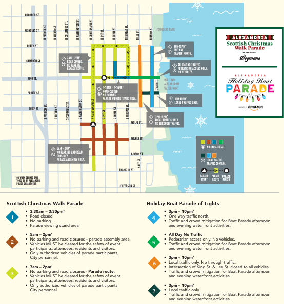 Alexandria Scottish Christmas Walk Parade and Alexandria Holiday Boat Parade of Lights Map