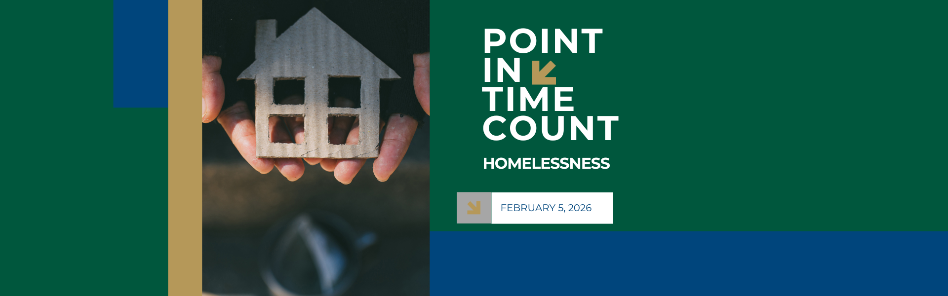 Banner with photo of two hands holding a cardboard cutout house