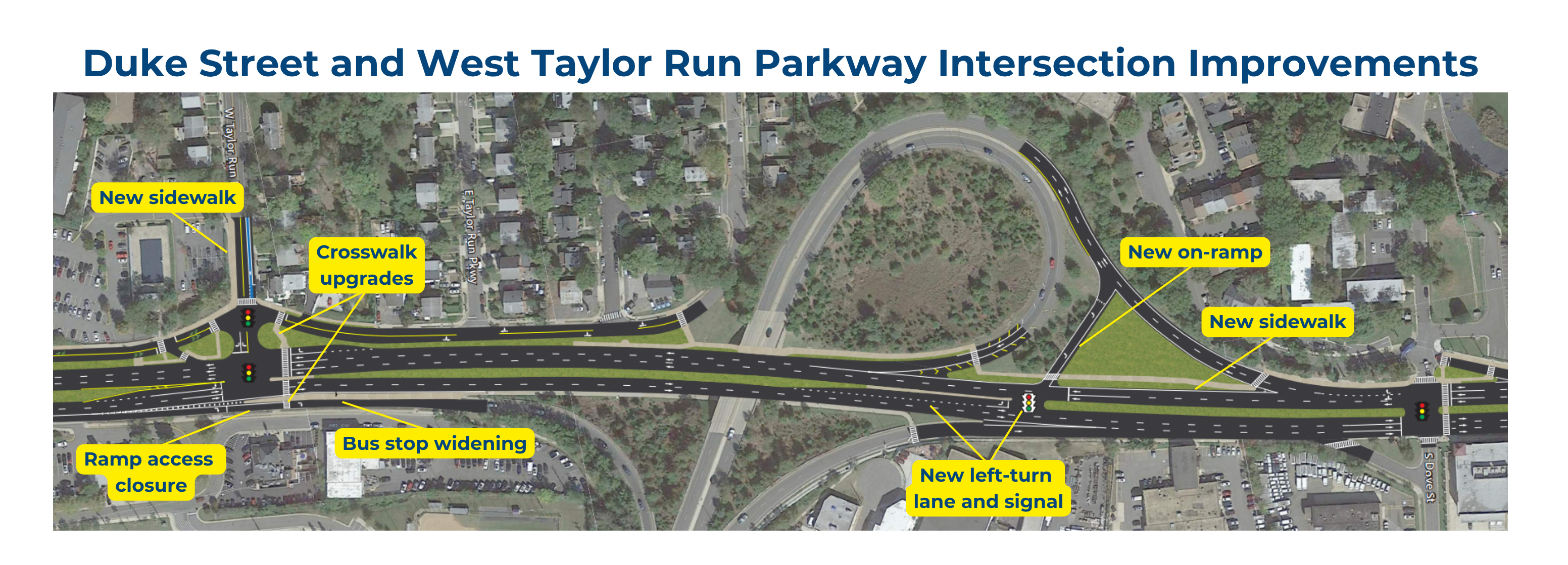 A map of proposed improvements at the Duke Street-West Taylor Run Parkway intersection.