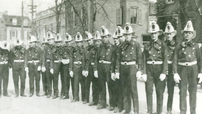 The Friendship Fire Company preparing for a parade, 1905