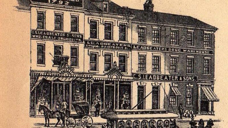 An etching of the buildings on S. Fairfax Street from the E.S. Leadbeater letterhead