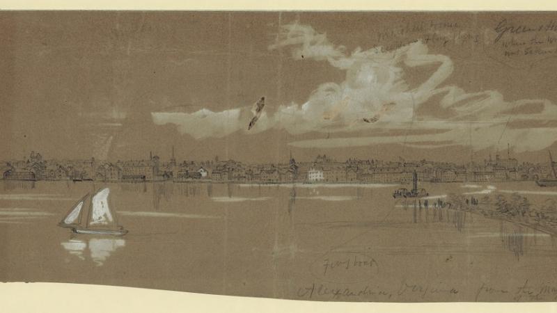Alexandria, Virginia from the Maryland side of the Potomac, Alfred Waud, 1861. (Courtesy, Library of Congress)