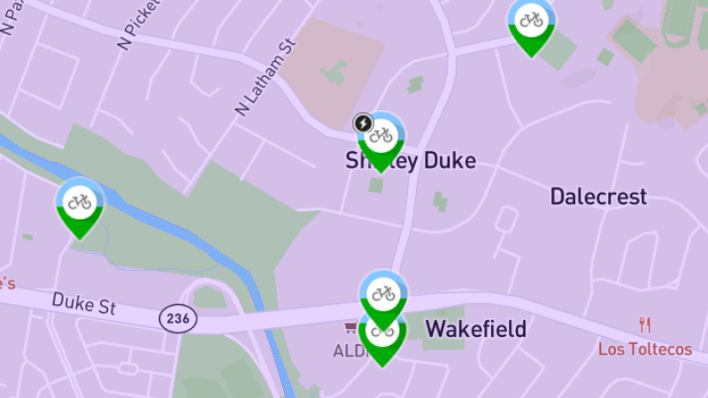 Screen capture of CaBi map on Duke Street