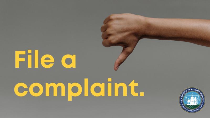 Image of a thumbs down and the text "file a complaint" 