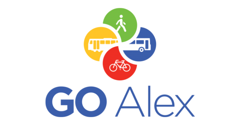 GO Alex logo (bike, bus, trolley, pedestrian icons in circles)