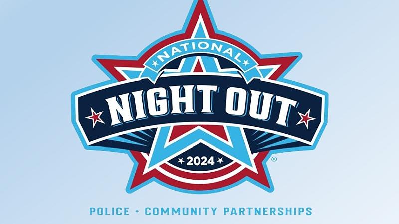 graphic with red, white and blue and a star for 2024 National Night Out