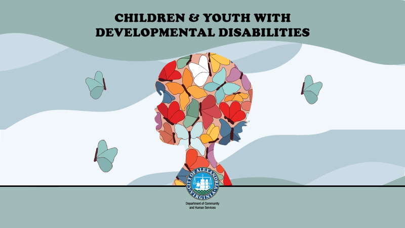 Silhouette of child made of colorful butterflies 