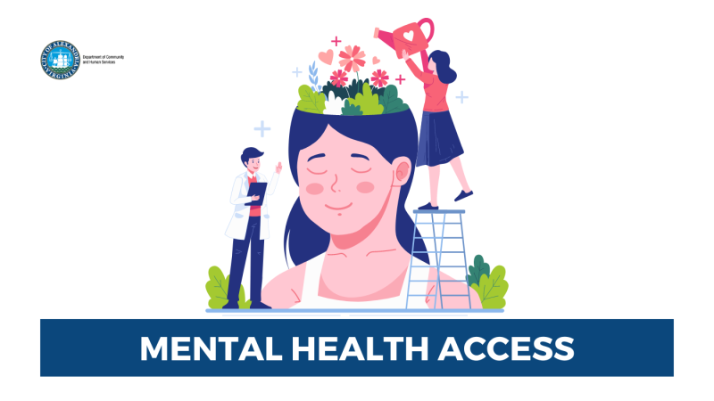 Illustration of a person's head with flowers growing out that are being watered by a girl on a ladder