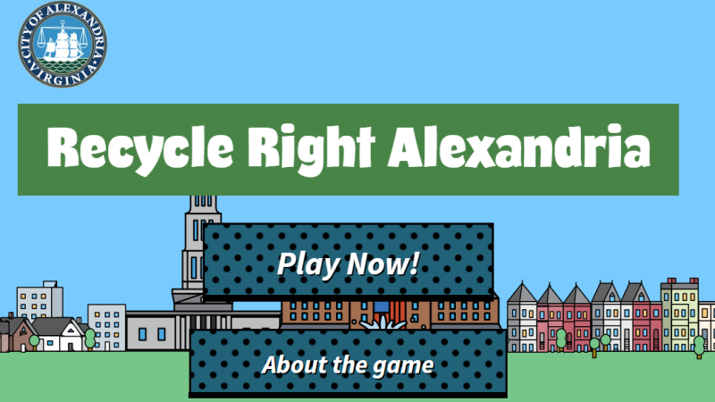 Homepage of the Recycle Right Alexandria sorting game