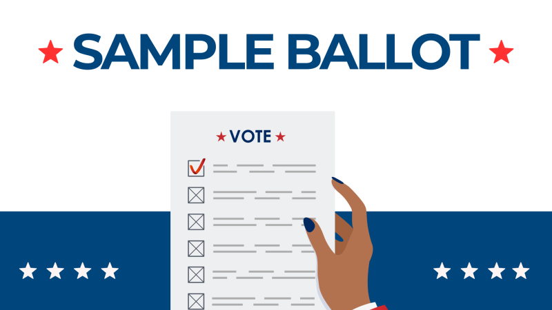 hand holding ballot with words sample ballot above