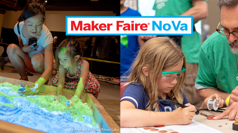 Maker Faire banner with attendees