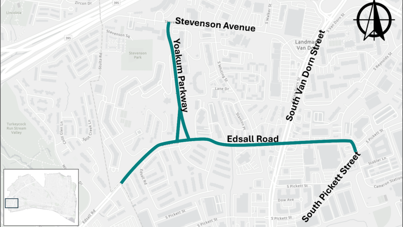 Map of Edsall Road and Yoakum Parkway corridors