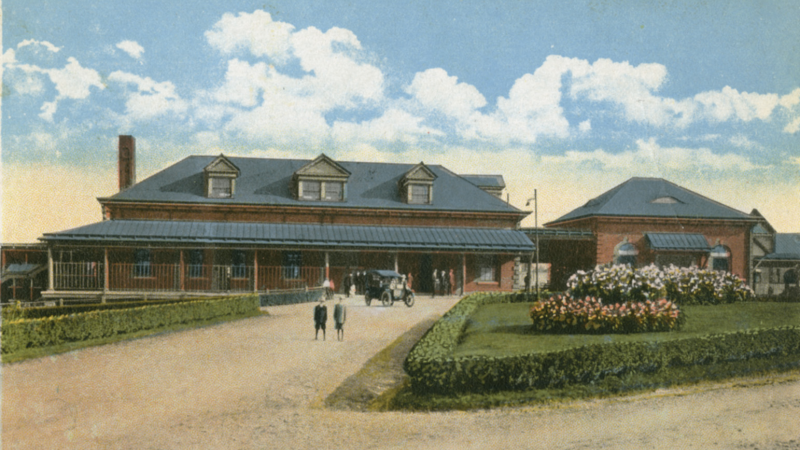 color-tinted postcard of Union Station