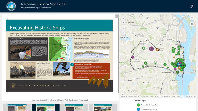 Historic sign "Excavating Historic Ships" and Sign Finder map