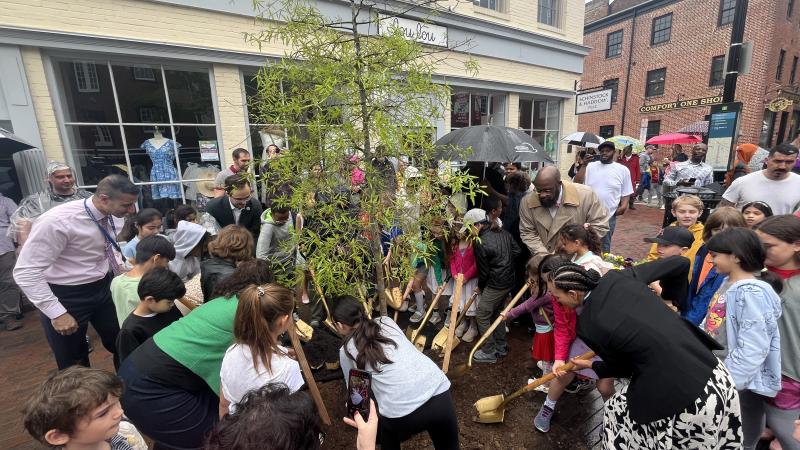 Council members worked with Alexandria students to plant a tree for Earth Month and arbor day.
