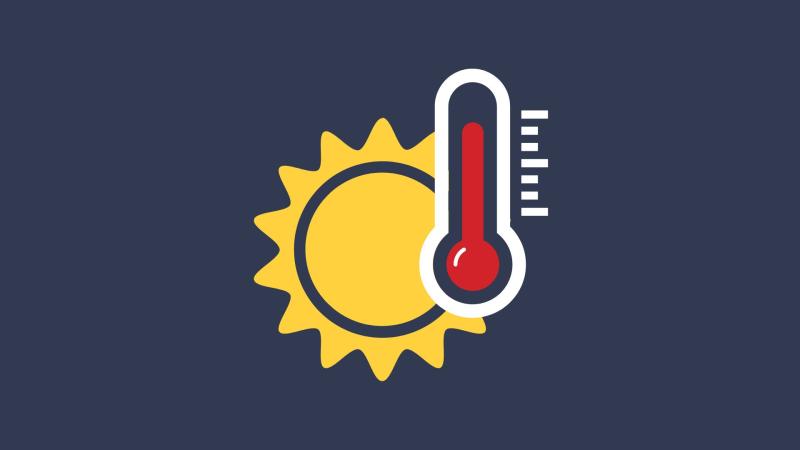 card with graphic of a sun and a climbing thermometer
